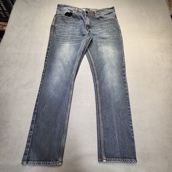 MBX Jeans Mens 34x29 Blue Slim Fit Straight Leg Distressed Stretch Denim - Picture 1 of 10